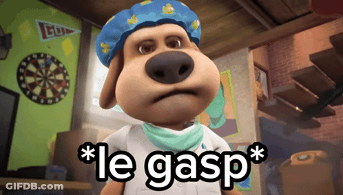 Cartoon Dog Wearing Blue Hat And Bandana Saying Le Gasp GIF