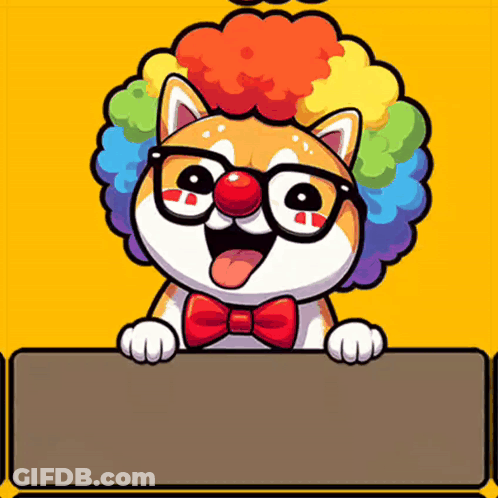 Cartoon Dog Wearing Glasses And Clown Nose Holds Sign GIF
