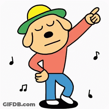 Cartoon Dog Wearing Hat Pointing Up GIF