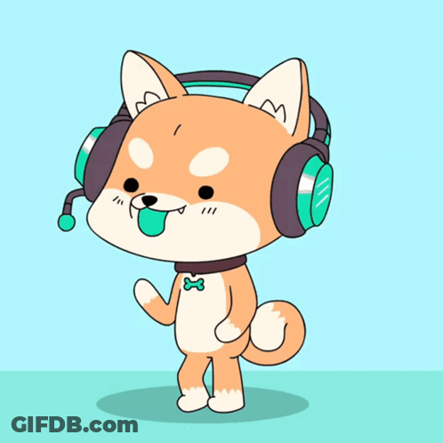 Cartoon Dog Wearing Headphones And Bow Tie GIF