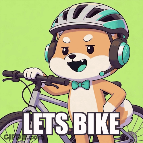 Cartoon Dog Wearing Headphones And Helmet Holding Bike Saying Lets Bike GIF
