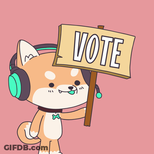 Cartoon Dog Wearing Headphones Holding Vote Sign GIF