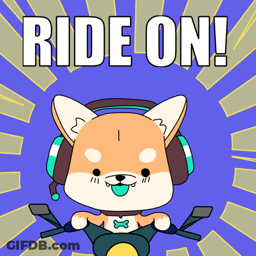 Cartoon Dog Wearing Headphones Riding Motorcycle GIF