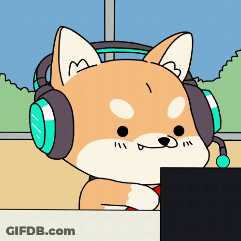 Cartoon Dog Wearing Headphones With Letter M GIF