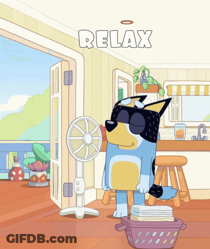 Cartoon Dog Wearing Sunglasses Beside Fan Relax GIF