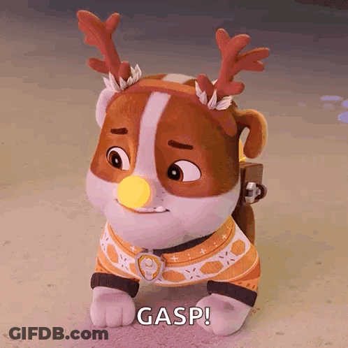 Cartoon Dog With Antlers And Yellow Nose GIF