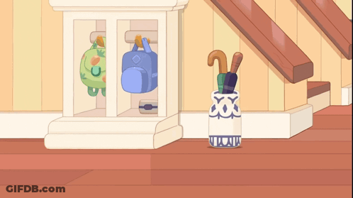 Cartoon Dog With Backpack And Umbrella GIF