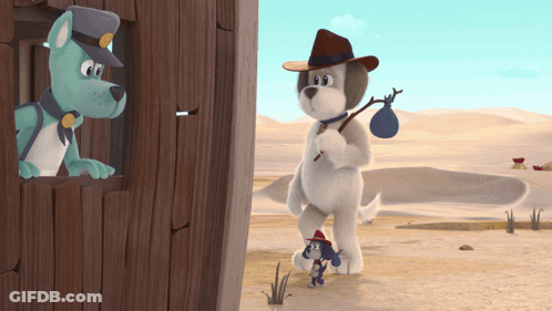 Cartoon Dog With Cowboy Hat And Bag GIF