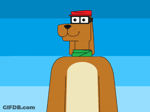 Cartoon Dog With Glasses And Red Hat And Scarf GIF
