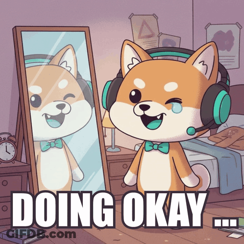 Cartoon Dog With Headphones And Bow Tie Saying Doing Okay GIF