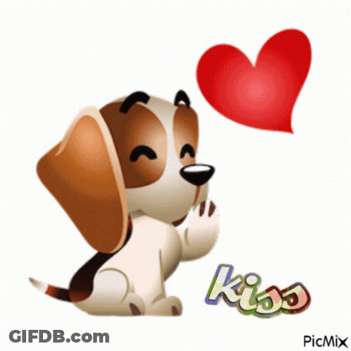 Cartoon Dog With Heart Saying Kiss GIF