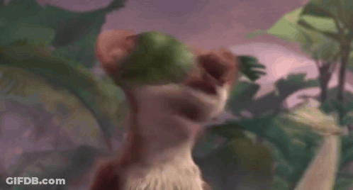Cartoon Dog With Leaf On Eye Holding Stick GIF