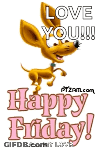 Cartoon Dog With Love You Happy Friday Sign GIF