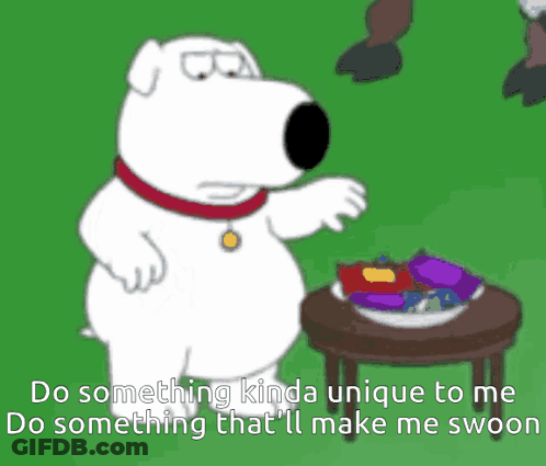Cartoon Dog With Red Collar Next To Table With Candy GIF