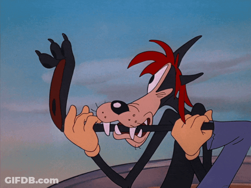 Cartoon Dog With Red Hair Holding Stick GIF