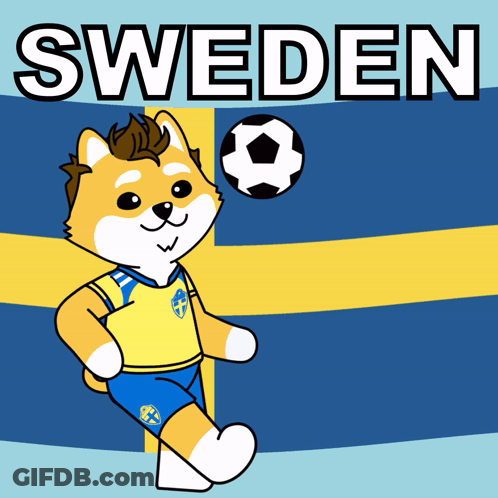Cartoon Dog With Soccer Ball And Sweden Flag GIF