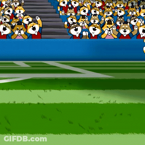 Cartoon Dogs Cheering On A Field GIF