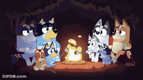 Cartoon Dogs Roasting Marshmallows GIF