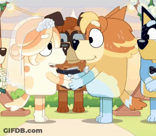 Cartoon Dogs Standing At Wedding GIF