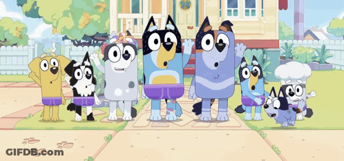 Cartoon Dogs Standing Outside House GIF