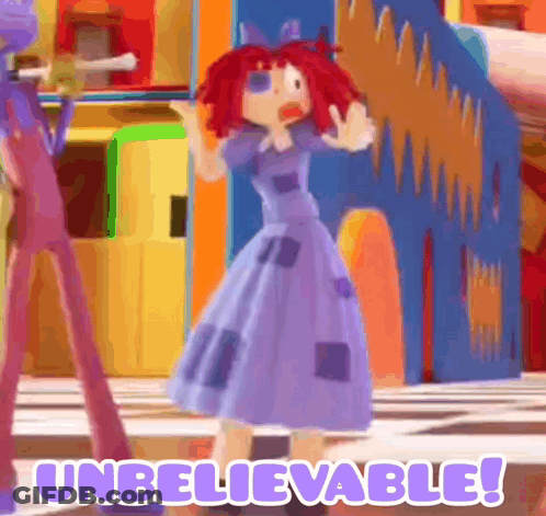 Cartoon Doll In Purple Dress Says Unbelievable GIF