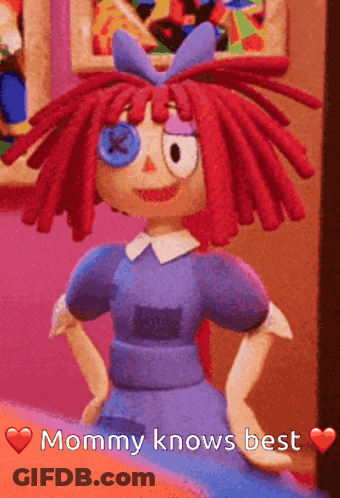 Cartoon Doll With Red Hair And Blue Bow Mommy Knows Best GIF