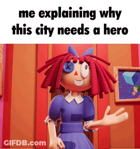 Cartoon Doll With Red Hair And Blue Button On Eye GIF