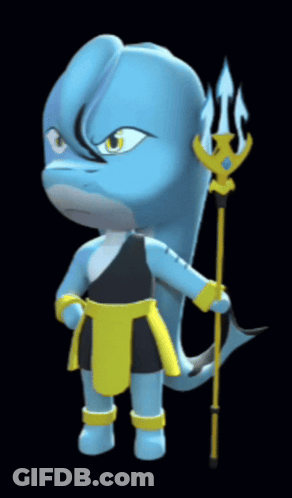 Cartoon Dolphin Holding Trident GIF