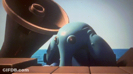 Cartoon Dolphin Sitting On Deck Next To Megaphone GIF