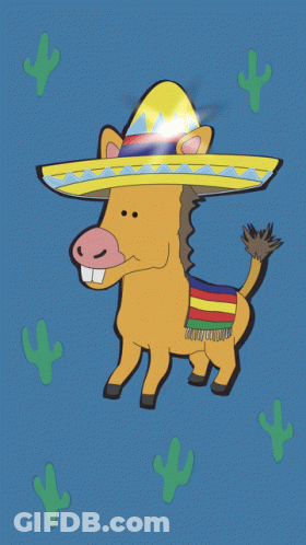 Cartoon Donkey In Sombrero And Scarf GIF