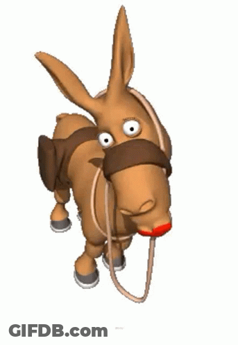 Cartoon Donkey With Red Lip And Bridle GIF