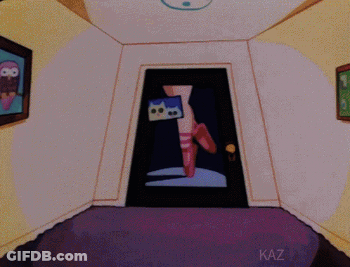 Cartoon Door With Cat Picture And Kaz GIF