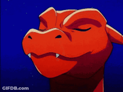 Cartoon Dragon Eyes Closed Sharp Teeth GIF