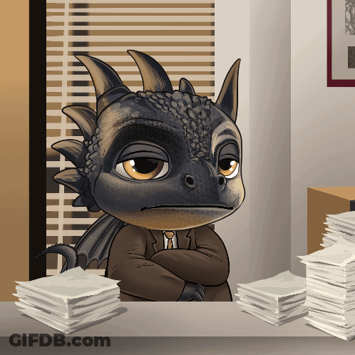 Cartoon Dragon In Suit Sitting At Desk GIF