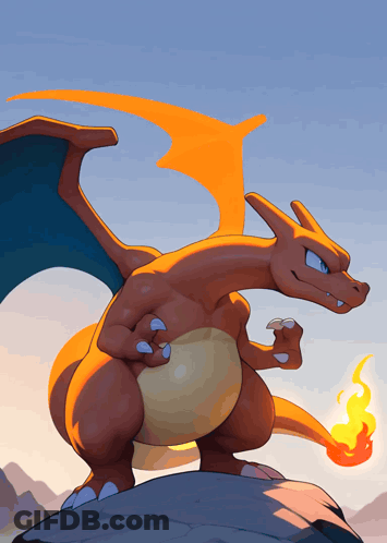 Cartoon Dragon Standing On Rock With Fireball GIF