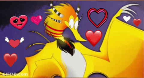 Cartoon Dragon Surrounded By Red Hearts GIF