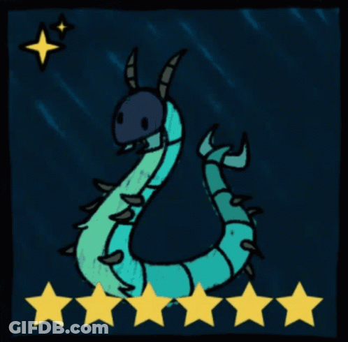Cartoon Dragon With Horns And Five Stars GIF