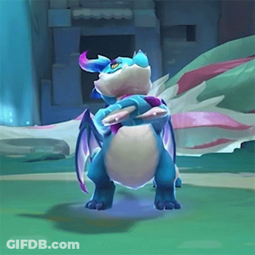 Cartoon Dragon With Wings And Horns On Green Field GIF