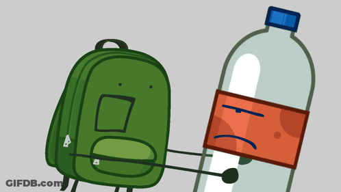 Cartoon Drawing Of Backpack And Soda Bottle With Sad Face GIF