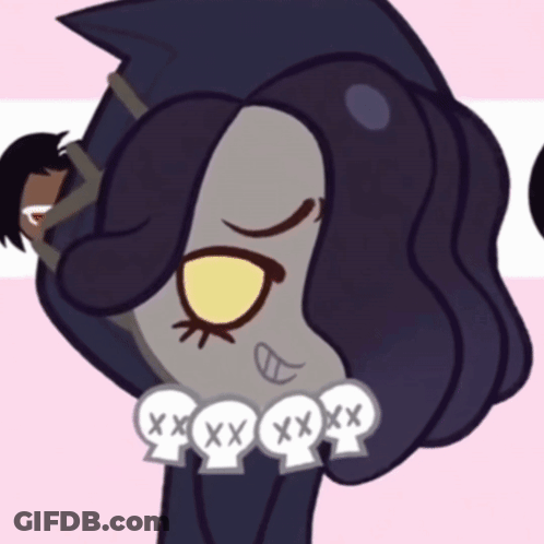 Cartoon Drawing Of Person With Skulls Around Neck GIF