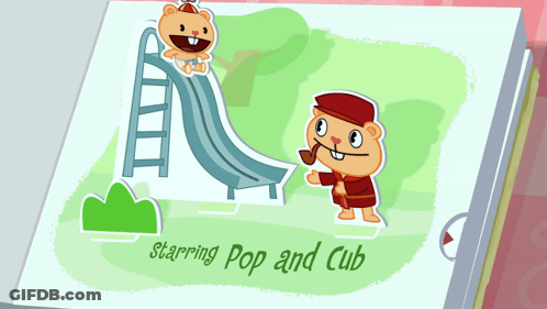 Cartoon Drawing Of Pop And Cub With A Slide GIF