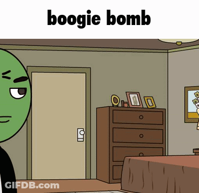 Cartoon Drawing Of Room With Boogie Bomb GIF