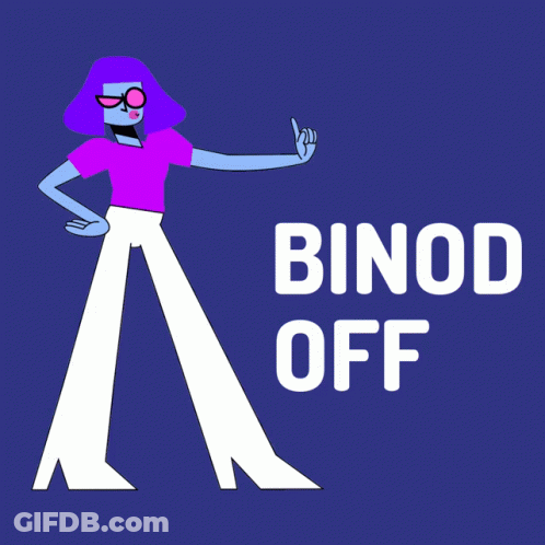 Cartoon Drawing Of Woman With Binod Off On Blue Background GIF