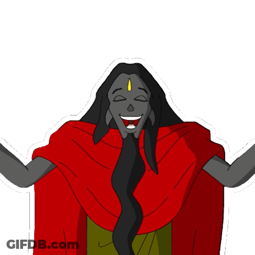 Cartoon Drawing Of Woman With Long Hair And Yellow Bindi GIF
