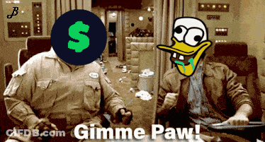 Cartoon Duck And Man With Gimme Paw GIF