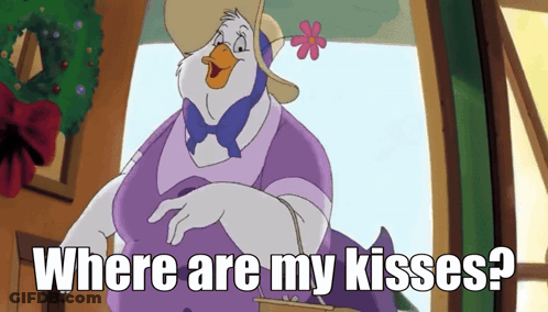 Cartoon Duck Asking Where Are My Kisses GIF