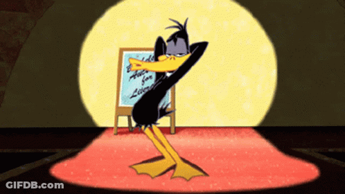 Cartoon Duck Dancing In Front Of Educate For A Lifetime Sign GIF