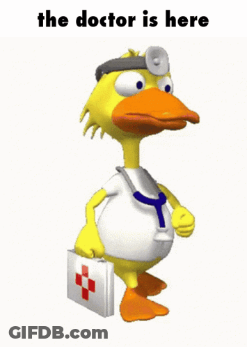 Cartoon Duck Doctor Holding Briefcase GIF