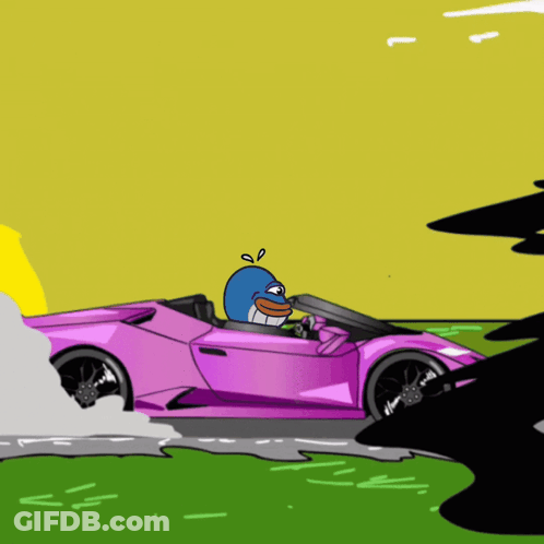 Cartoon Duck Driving Pink Car GIF