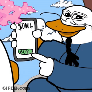 Cartoon Duck Holding Cell Phone Saying Buy GIF
